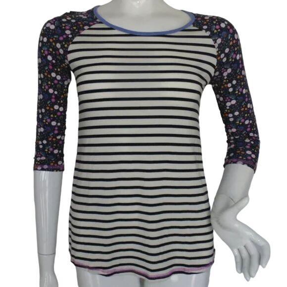 MATILDA JANE Tee, S, Stripes/Floral Raglan Sleeves, Heartbeat Top, - Picture 1 of 12